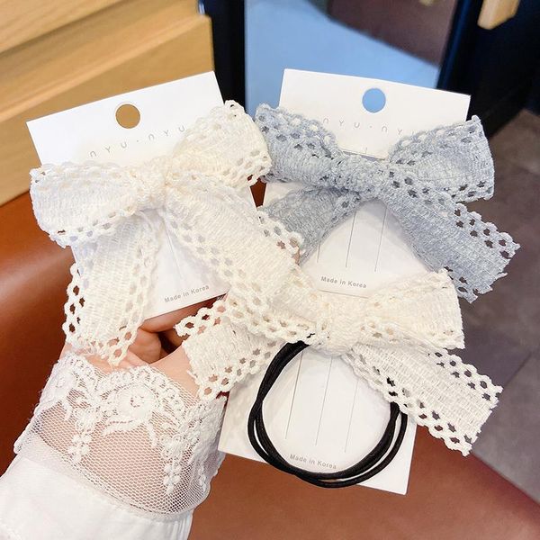 

xwen 2021 summer lace bow girl hair bands elastic rope kids hairpin headdress headband fashion accessories oh2389, Slivery;white