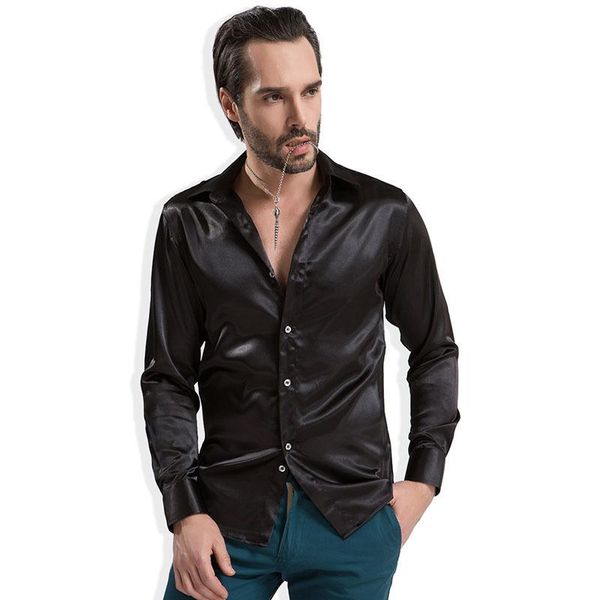 

men's casual shirts men long sleeve slim fit imitated silk shirt wedding groom banquet party prom nightclub stage dress singer bancer h, White;black