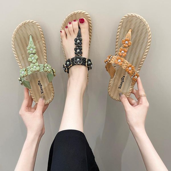 

shoes women slippers summer slides pantofle fashion low lady flower rubber flip flops soft 2021 luxury girl hawaiian flat basic, Black