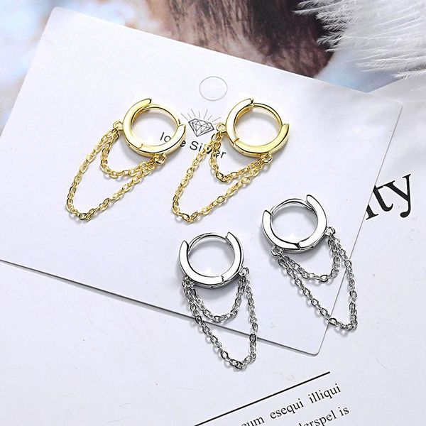 

hoop & huggie fashion women's simple earring hoops smooth golden/white huggies earrings chain tassel bohemia ear jewelry for lady girls, Golden;silver