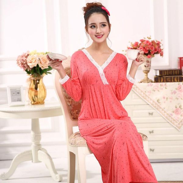 

cotton nightgown home clothes sleepwear pyjamas women's spring and autumn lace long loose princess woman red 2021, Black;red