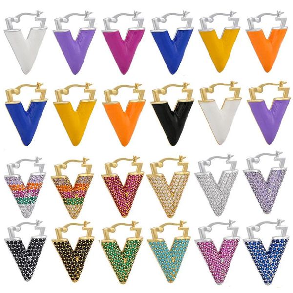 

hoop & huggie qmhje women earrings geometric triangle enamel neon green fluorescent jewelry earing aretes cz gold silver color, Golden;silver