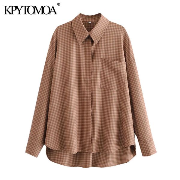 

women fahsion oversized check asymmetric bloues vintage long sleeve button-up female shirts blusas chic 210416, White