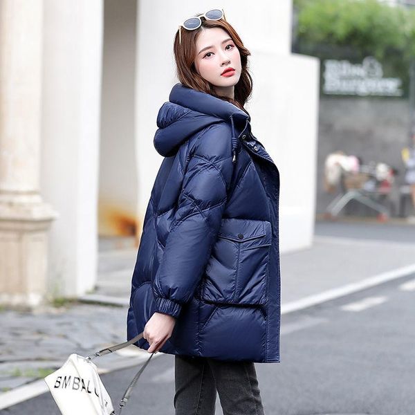 

women's down & parkas 2021 autumn winter warm elegant hooded female casual loose solid pockets outwear lady thick cotton-padded coat p2, Black