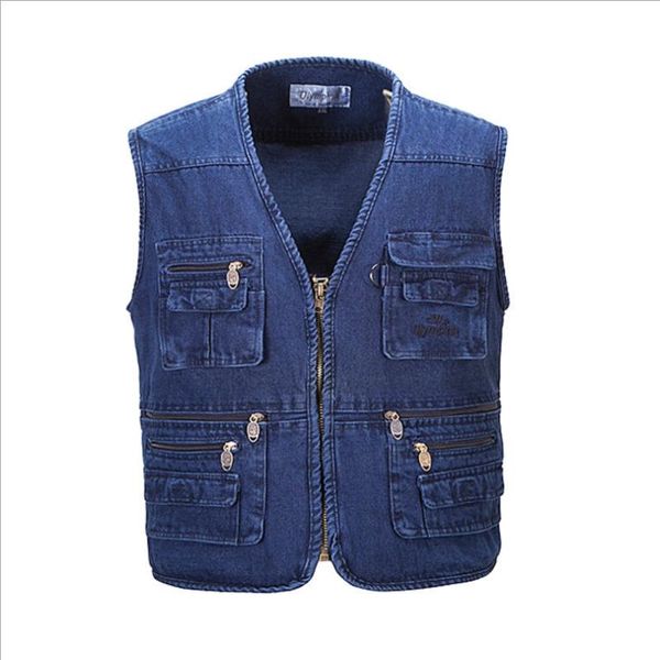 

men's vests multi functional work vest multi-pocket filming pographer denim jeans loose, Black;white