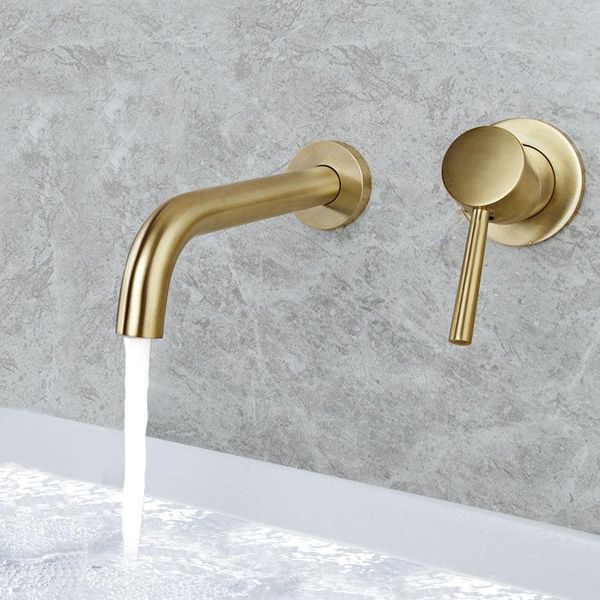 

bathroom sink faucets faucet luxury brushed gold tap wall mounted basin solid brass and cold mixer golden bathtub