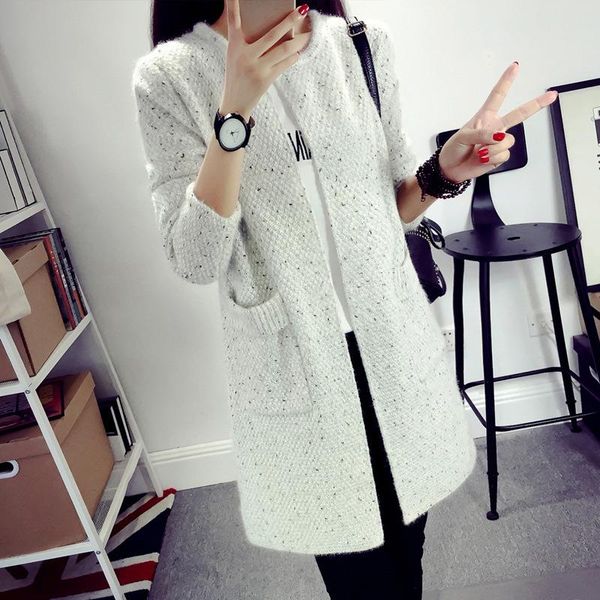 

women's sweaters women sweater 2021 brand cardigan female winter clothes plus size casual long cotton o-neck coat, White;black