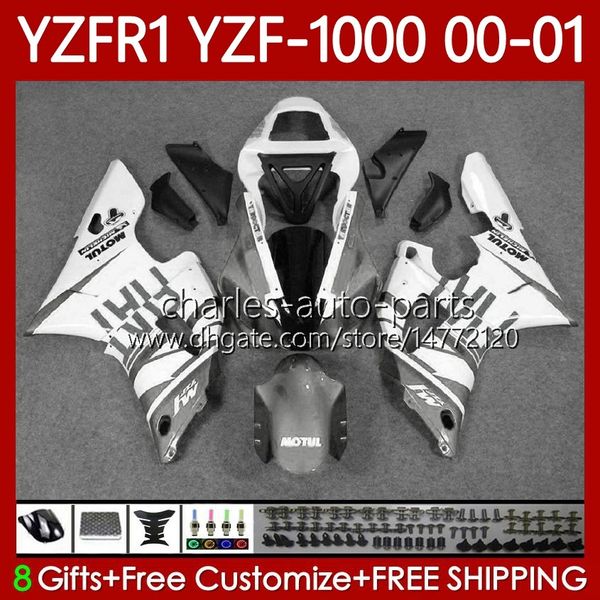 Yamaha YZF-R1 YZF1000 YZF R 1 1000 Gri ​​Beyaz CC 00-03 Bodys 83NO.74 YZF R1 1000CC 2000 2001 2002 2003 YZF-1000 YZFR1 00 01 02 03 OEM Fairing Kiti