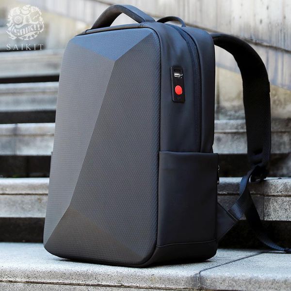 Negócio de moda urbana de mochila preta para homens sacos portáteis bloqueio de senha anti-roubo com dia da escola USB