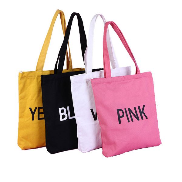 

personality student female casual tote bag customable reusable long shoulder belt canvas cotton shopping handbag