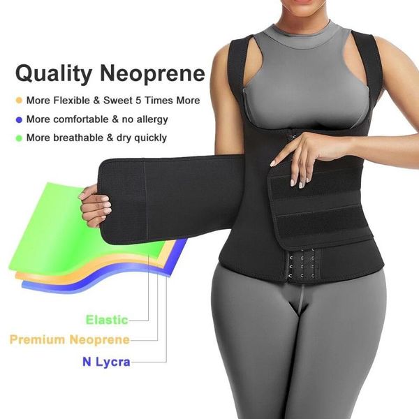 

waist support women trainer push up vest tummy belly girdle body shaper cincher corset zipper plus size s-3xl shaperwear, Black;gray