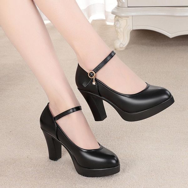

dress shoes 2021 fashion thick with high heels korean wild waterproof platform catwalk models black soft leather work women's