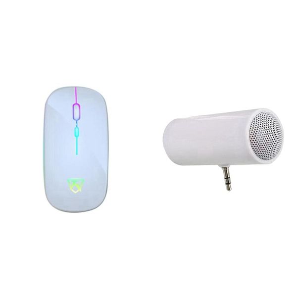 

wireless mouse rechargeable silent 2.4ghz(white) & 3.5mm jack stereo mini speaker mp3 music player mice