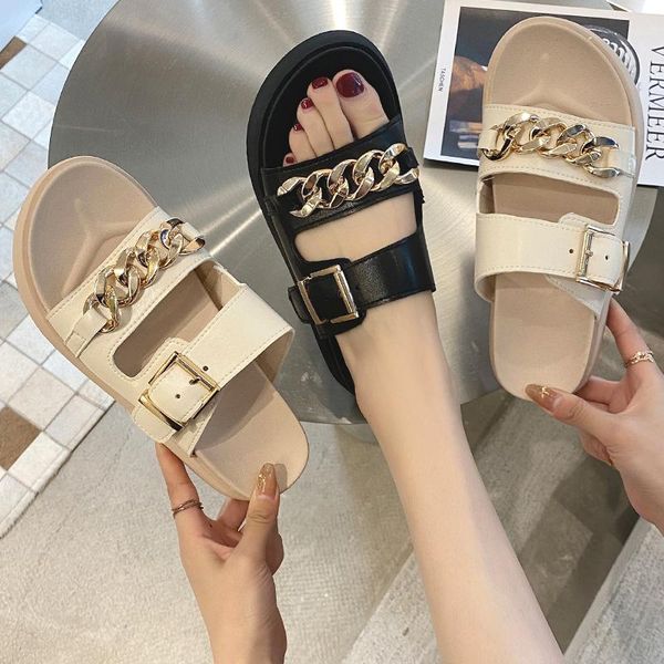 

slippers casual rubber flip flops female shoes med platform slides luxury hawaiian 2021 flat pu fashion basic scandals wom, Black