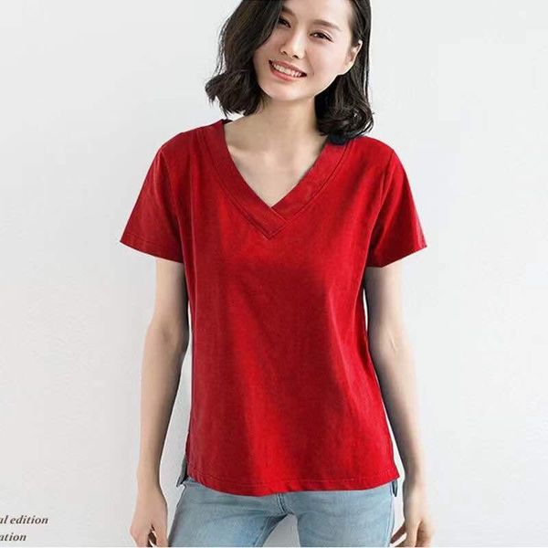 

women's t-shirt 2021 t shirt woman summer short sleeve v neck korean style plus size fashion women shirts, White