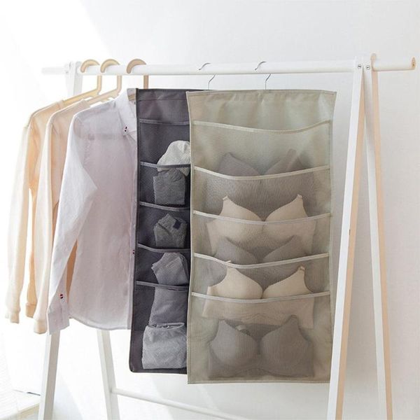 

asypets fashion simple see-through grids wardrobe hanging bag bra underwear scoks double-sided storage organizer-30 boxes & bins