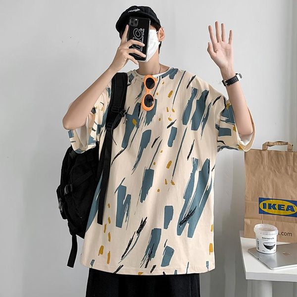 

summer half sleeve fashion brand 5-sleeve t-shirt men's tie dye short simple versatile loose t-shirts, White;black