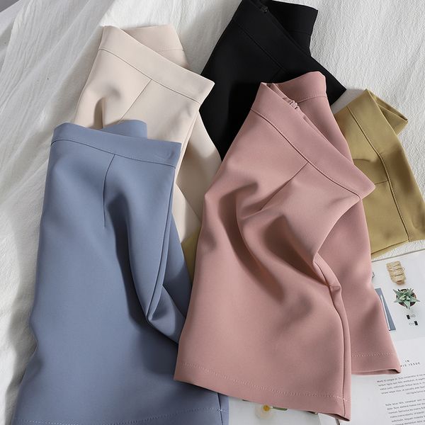 

fashion high waist casual mini skirt female summer korean wild pure color a-line small vintage for womens 210420, Black