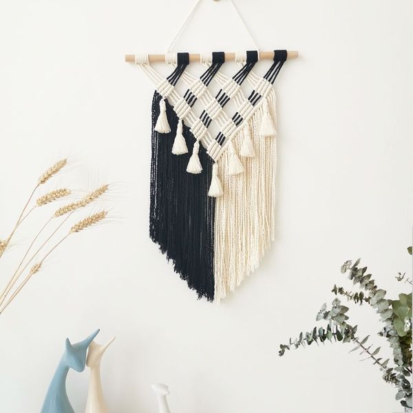 

Hand-woven Tapestry Wall Hanging Fringed Macrame Wall Tapestry Boho Decor Living Room Bedroom Headboard Wall Hanging Decoration