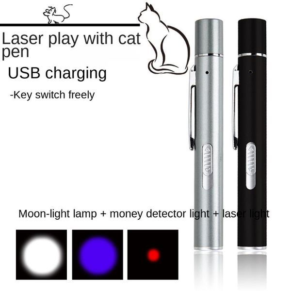 

cat toys usb rechargeable laser funny pen lighting infrared moon- light lamp purple money detector three led