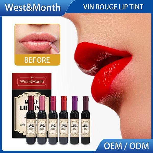 

freight west&month oem odm lipstick red wine bottle lip glaze set moisturizing, non greasy, non stick cup waterproof multi-color dyeing