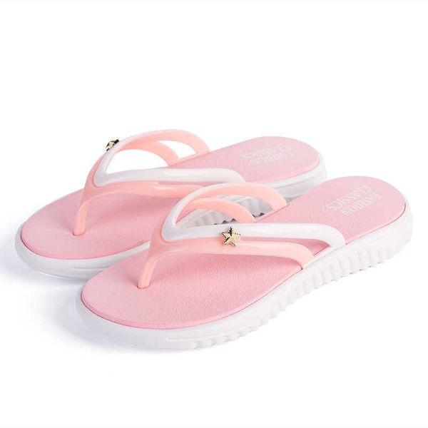 SXQYFW Mulheres Verão Slip-On Sapatos Anti-deslizamento Difícil Difícil Moda Lazer Deslizadores Praia Natação Caminhada Interior T-Tied Flip Flops Y0804