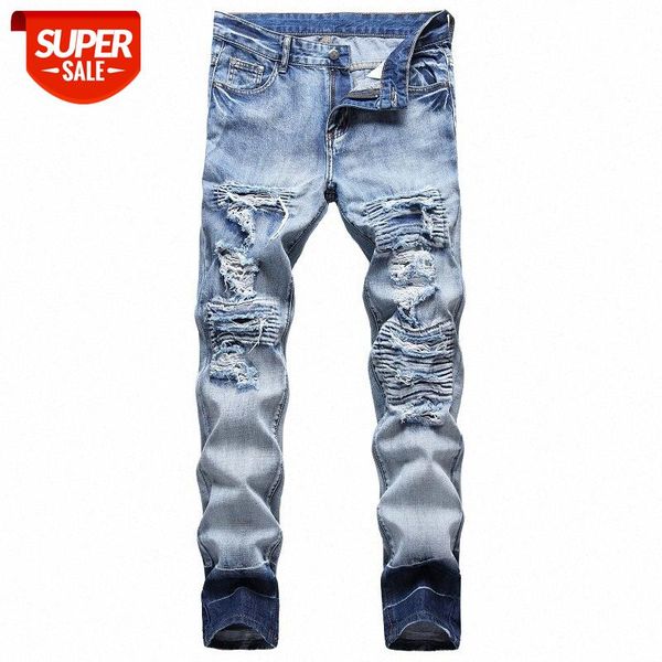 

fall/winter men's jeans ripped personality light-colored trendy pants #na1z, Blue