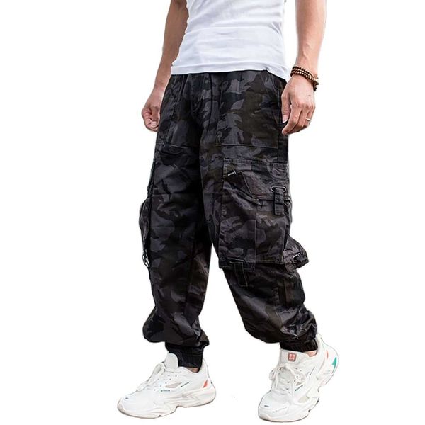 

men's pants trendy casual cargo hiiphop harem men plus loose baggy camouflage trousers military army style street clothes vgp0, Black