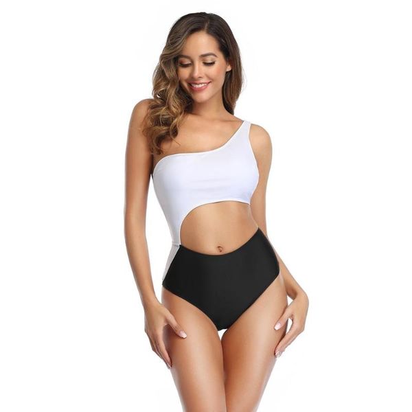 

one-piece suits solid one piece swimsuit shoulder bikini for women