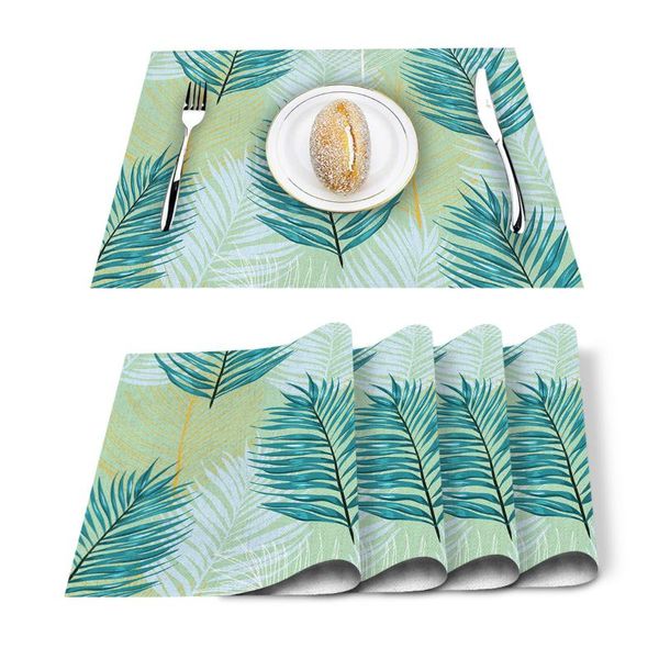 

table runner tropical plants palm leaves placemat for dining non-slip and heat-insulating mat decoration