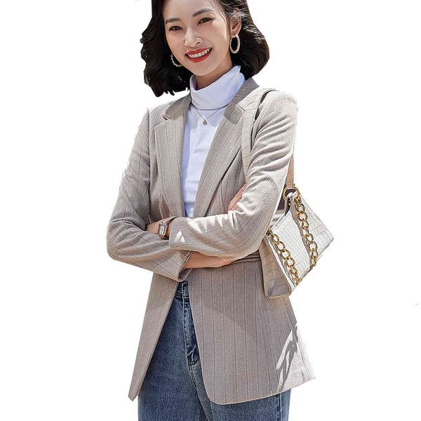 

women's suits & blazers winter ladies long sleeve thick blazer jacket women apricot gray stripe female formal office coats uhk5, White;black