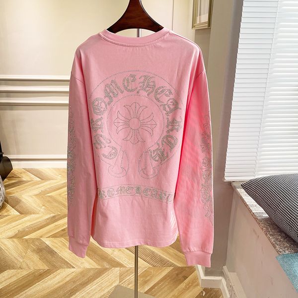 

women's pink sanskrit diamond women's round neck long sleeve t, White