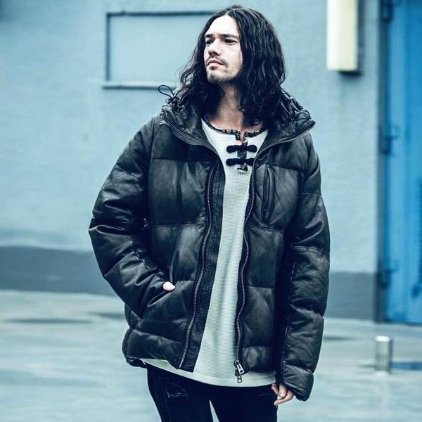 

men's jackets big us 2112 size super quality goat skin very warm winter coat mans genuine leather down jacket, Black;brown