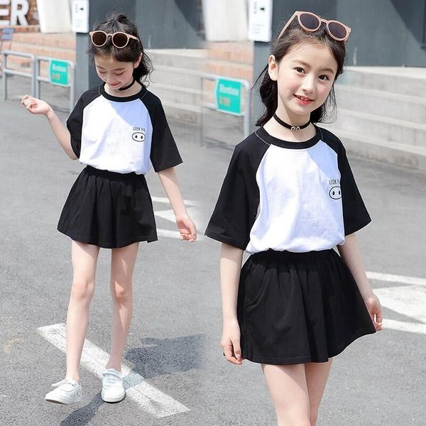 

new summer girl sports clothing set short sleeve t-shirts+short pants 2pcs kids clothes 6 8 10 11 12 yrs children trendy outfits, White