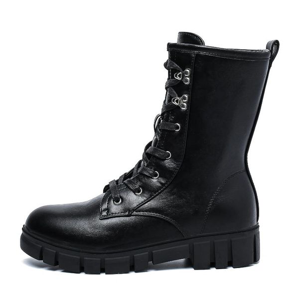 

womens platform round toe chunky ankle boots lace up&zipper combat, Black
