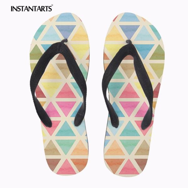 

slippers instantarts brand design women flip flops youth girl summer beach home 3d geometric print casual, Black
