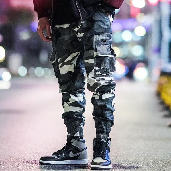 

men's pants exquisite fashion camouflage overalls leggings street tide brand function wind multi-pocket beam mouth casual, Black
