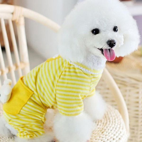 

dog apparel #48 pet clothing yellow small stripes pajamas jumpsuits coat clothes mascotas perros accesorios