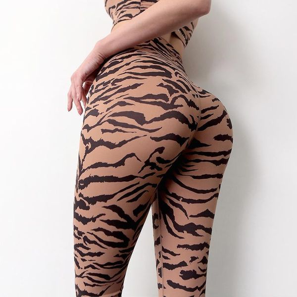 

yoga outfit tiger pattern pants nine-point women's high waist hip leggings fitness running stretch quick-drying sweatpants