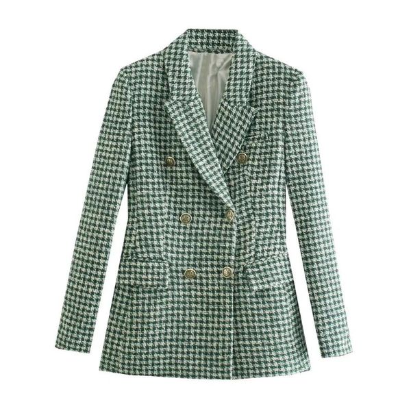 

women's suits & blazers women 2021 winter office lady green plaid thick blazer coat vintage double breasted england style female outerw, White;black