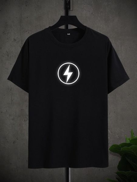 

men reflective lightning & geo print tee i3oy#, White;black