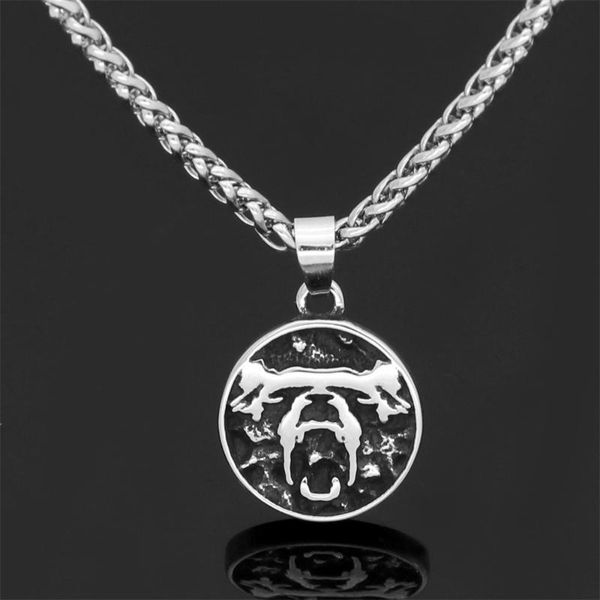 

pendant necklaces explosive nordic viking bear head titanium steel necklace male long stainless hanging jewelry, Silver