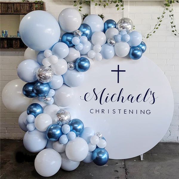 

100pcs pastel macaron blue white balloons garland arch kit metallic blue balloons wedding birthday baby shower party decoration