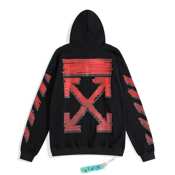 

2021 autumn winter off red gradient arrow hooded for men and women1, Black
