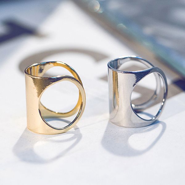 

luxury nfeng hollow out new geometric fashion couple ring, Silver