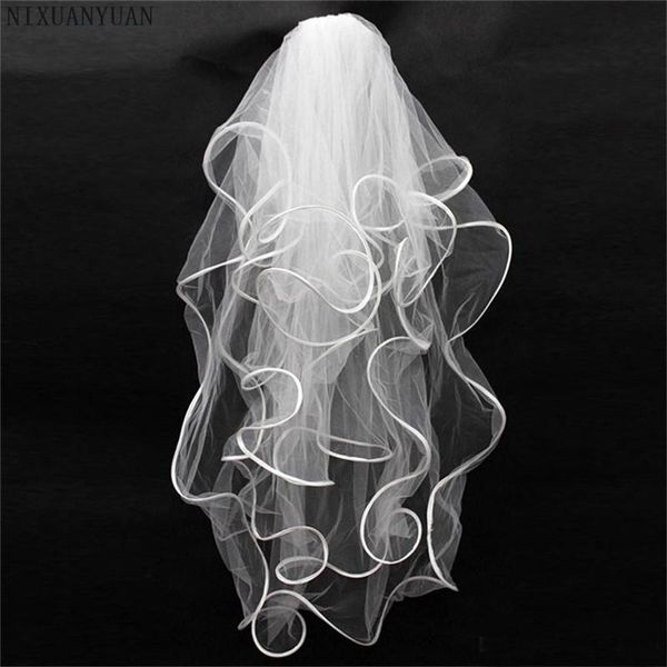 

bridal veils nixuanyuan 4 layer tulle crinkle hem wedding veil short mantilla bride head accessories with comb, Black
