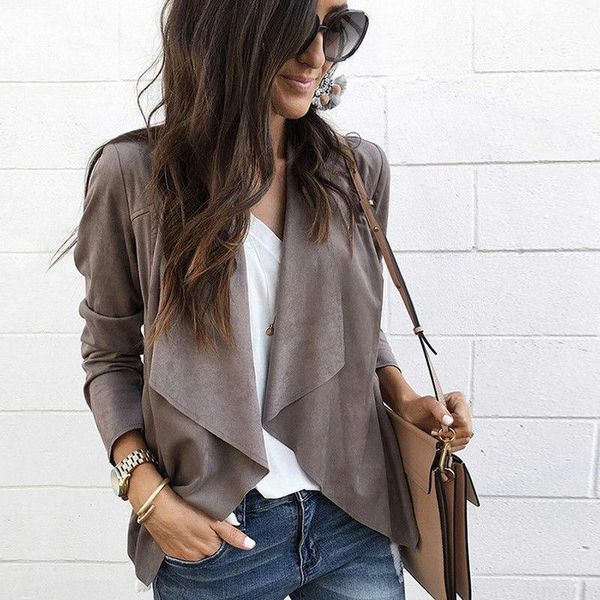 

women's jackets plus size 2021 women cardigans suede waterfall collar long sleeve coats autumn clothes casual outwear jacket slim coat, Black;brown