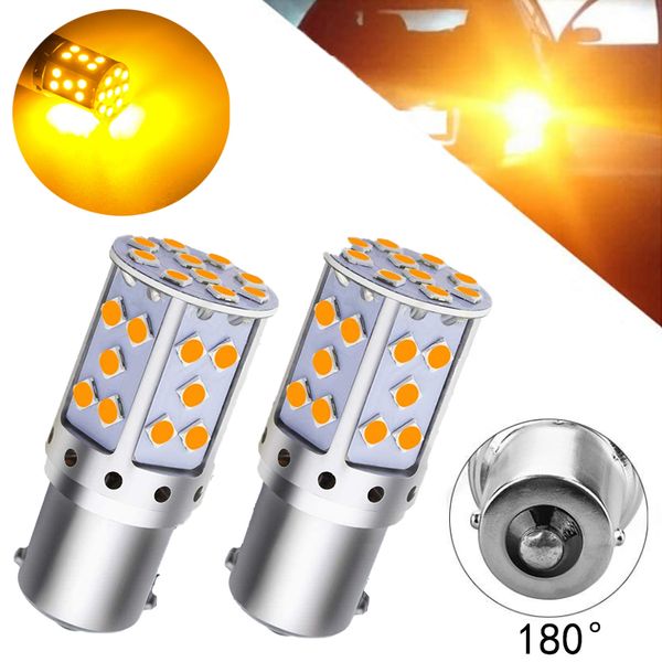 10 pçs / lote Amarelo Super Bright 1156 P21W BA15S 3030 35smd LED Car Tensão de carro larga 12V 24V para reverter luzes reversas, transformar luzes de sinal