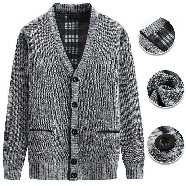 

men's sweaters autumn and winter thick warm cardigan jacket casual v-neck button sweater big pockets, White;black