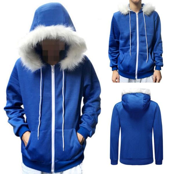 

men's jackets men fur collar hooded nice solid color cosplay blue fleece jacket sweater costume warm sport coat, Black;brown